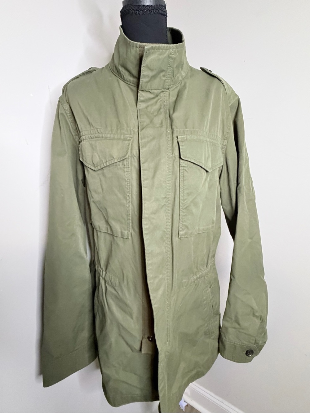 Brooks Brothers Men's Green Military Jacket Mid-Length Full Zip Snap Pockets M